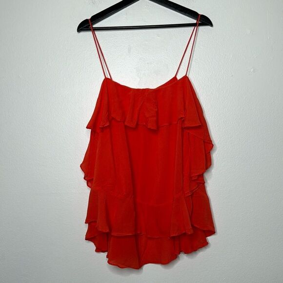 Free People Cascades Ruffle Cami in Coral Red Orange Flowy Size Small - Picture 4 of 11